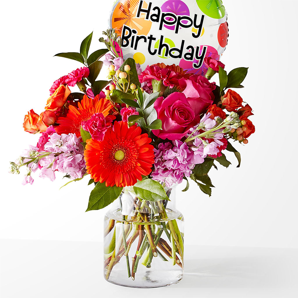 Fiesta Bouquet with Birthday Balloon – IVAN'S FLOWER, Folsom CA