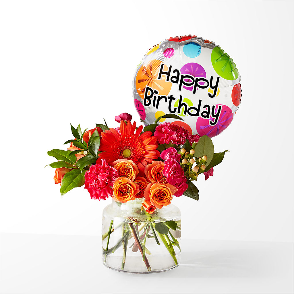 Fiesta Bouquet with Birthday Balloon – IVAN'S FLOWER, Folsom CA