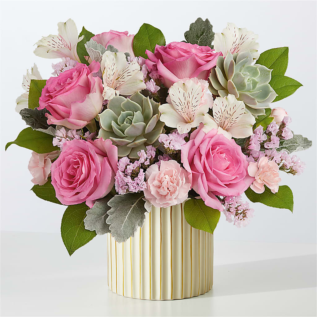 Dusty Rose Bouquet with Ivory Vase – IVAN'S FLOWER, Folsom CA