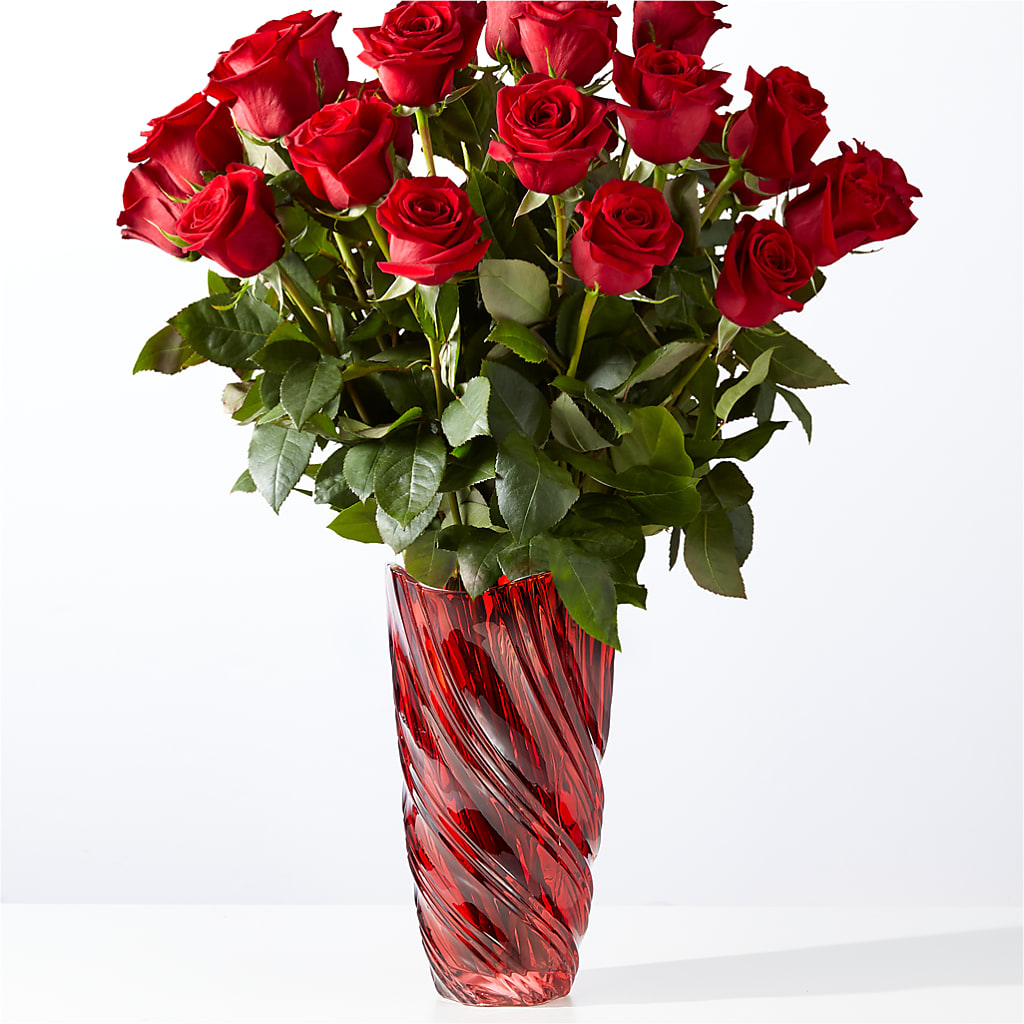 Classic Love Red Rose Bouquet with Luxe Swirl Vase – IVAN'S FLOWER, Folsom CA