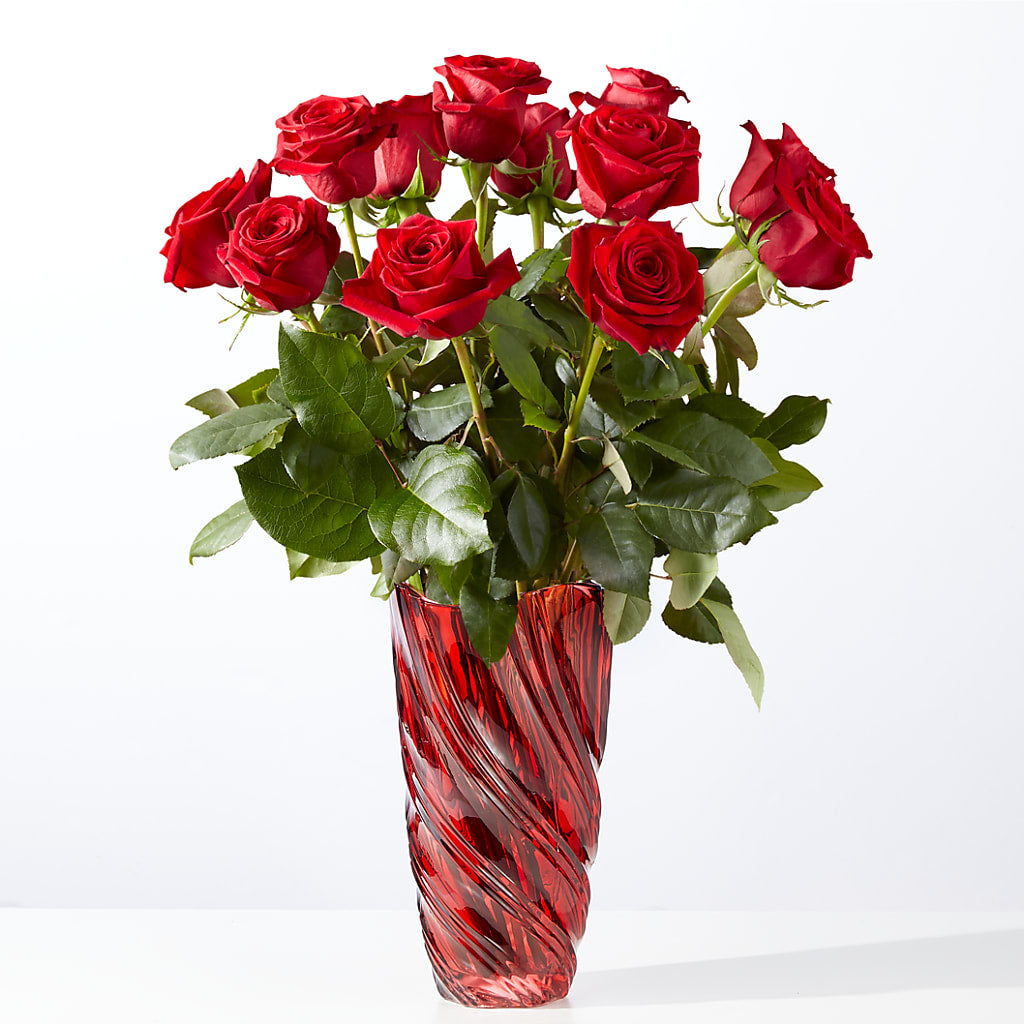 Classic Love Red Rose Bouquet with Luxe Swirl Vase – IVAN'S FLOWER, Folsom CA